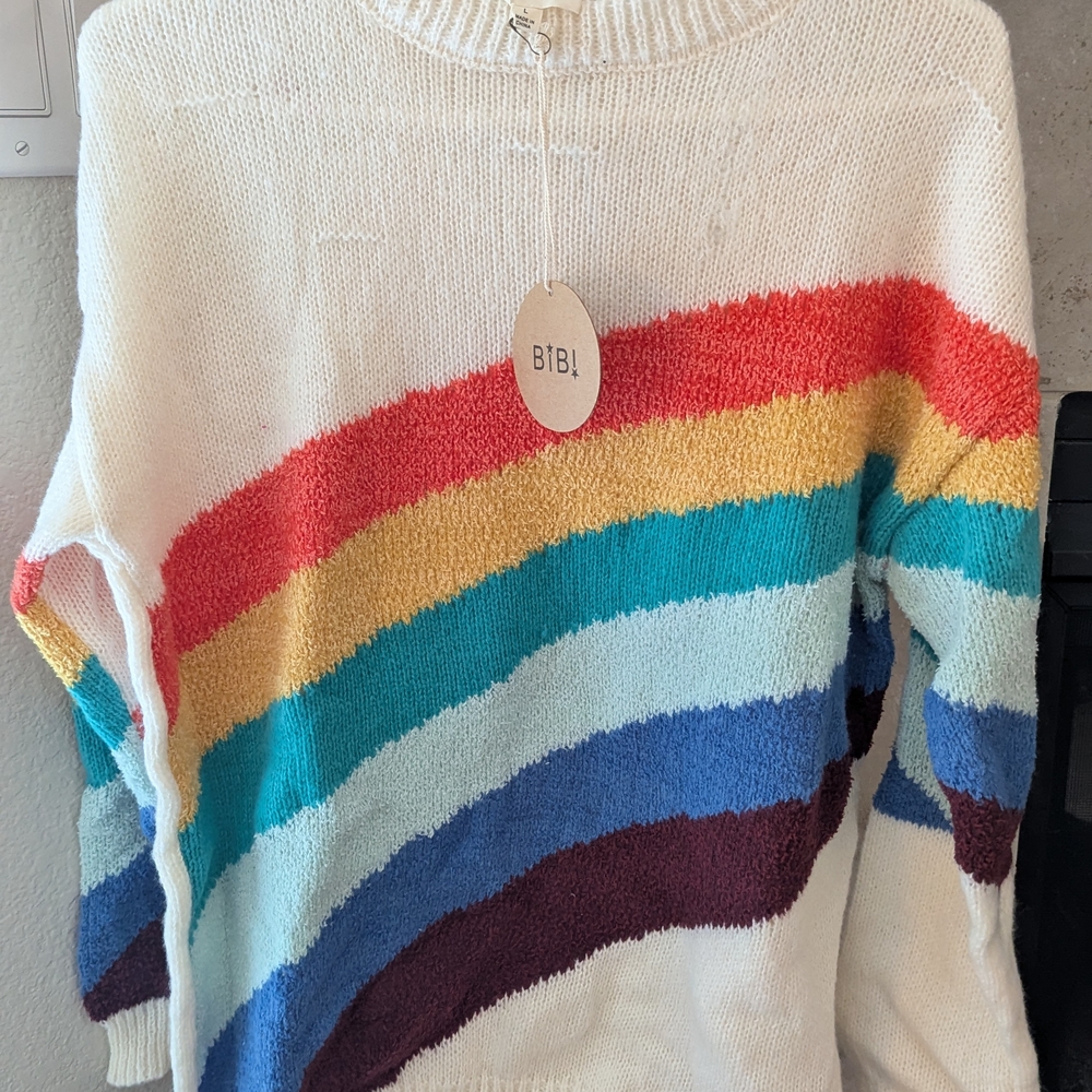 BIBI Women's Rainbow Striped Sweater - White